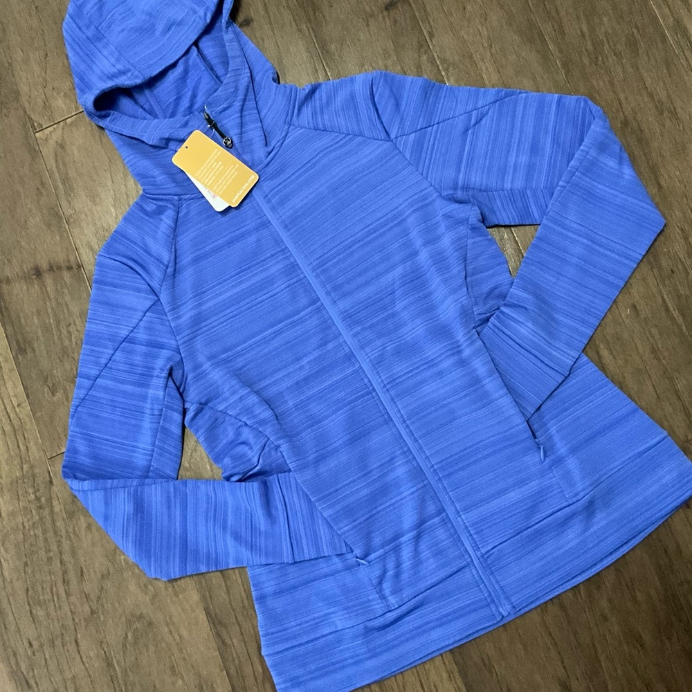 NWT Athleisure Hoodie Jacket Blue Thumbholes